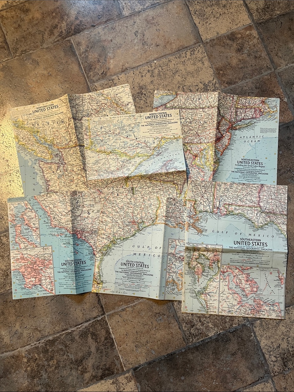 Vintage NG United States Lithograph Maps Set of 6